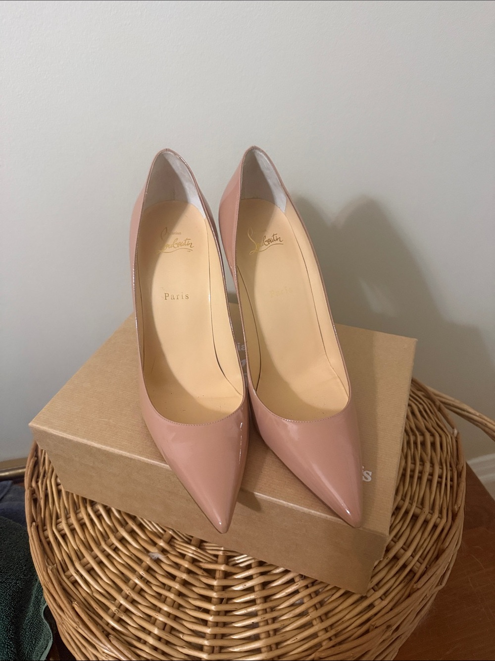 Christian Louboutin Blush Patent Leather Pointed-Toe Pumps